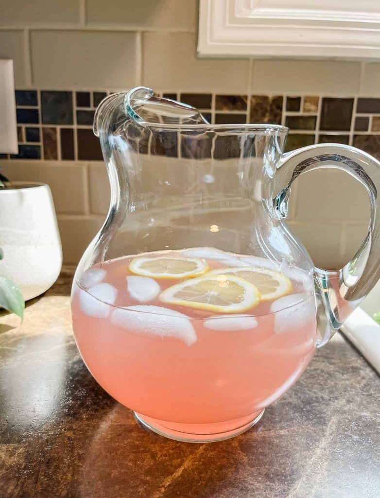 pink lemonade in pitcher
