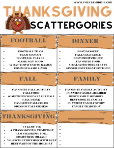 Thanksgiving Scattergories category list