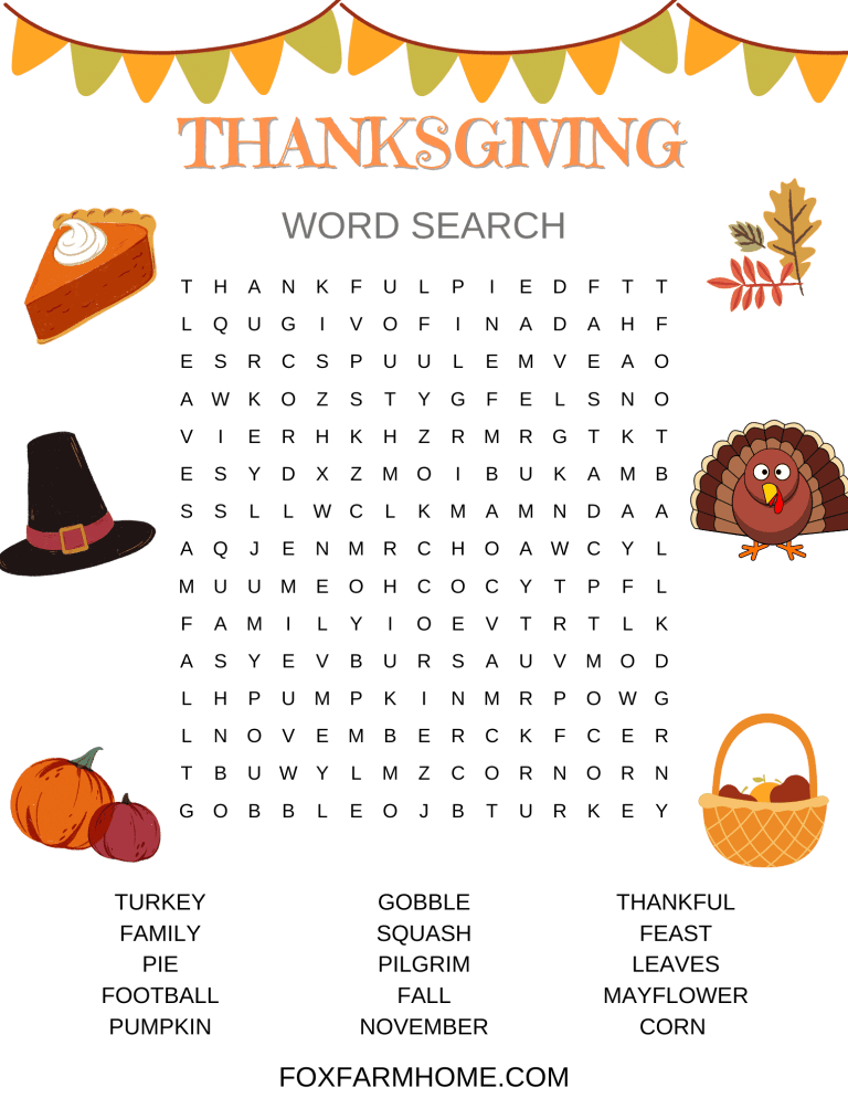 Free Thanksgiving Word Search Printable For Kids
