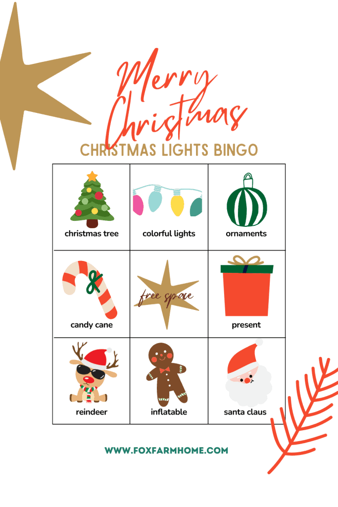 Christmas Lights BINGO card for 12 days of Christmas activities