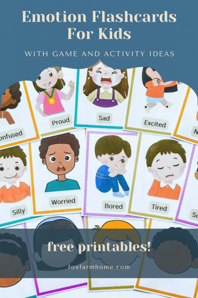 pinterest pin for emotions flashcards with games for kids