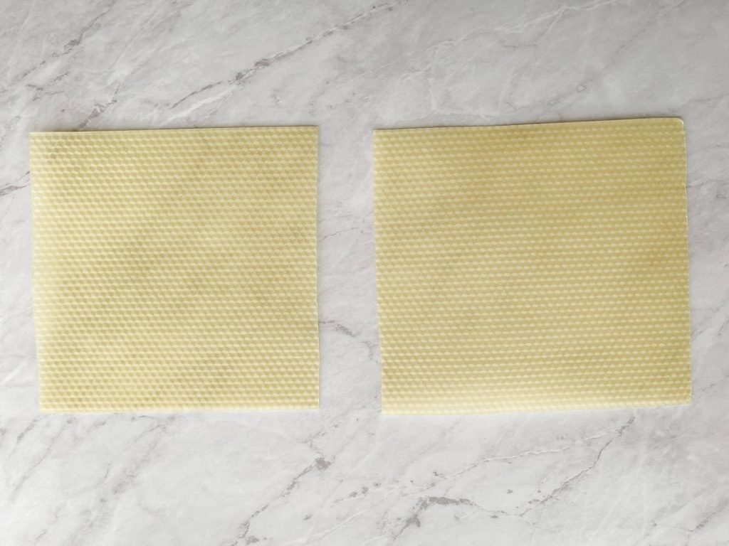 beeswax sheet cut in half