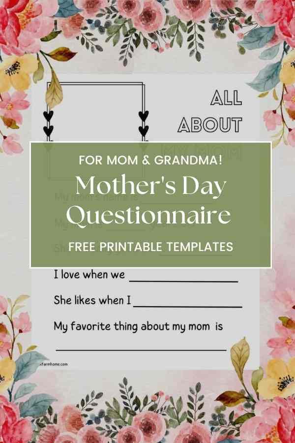 pinterest pin for printable Mother's day questionnaire