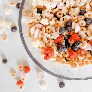 baby and toddler trail mix in a bowl and sitting on table