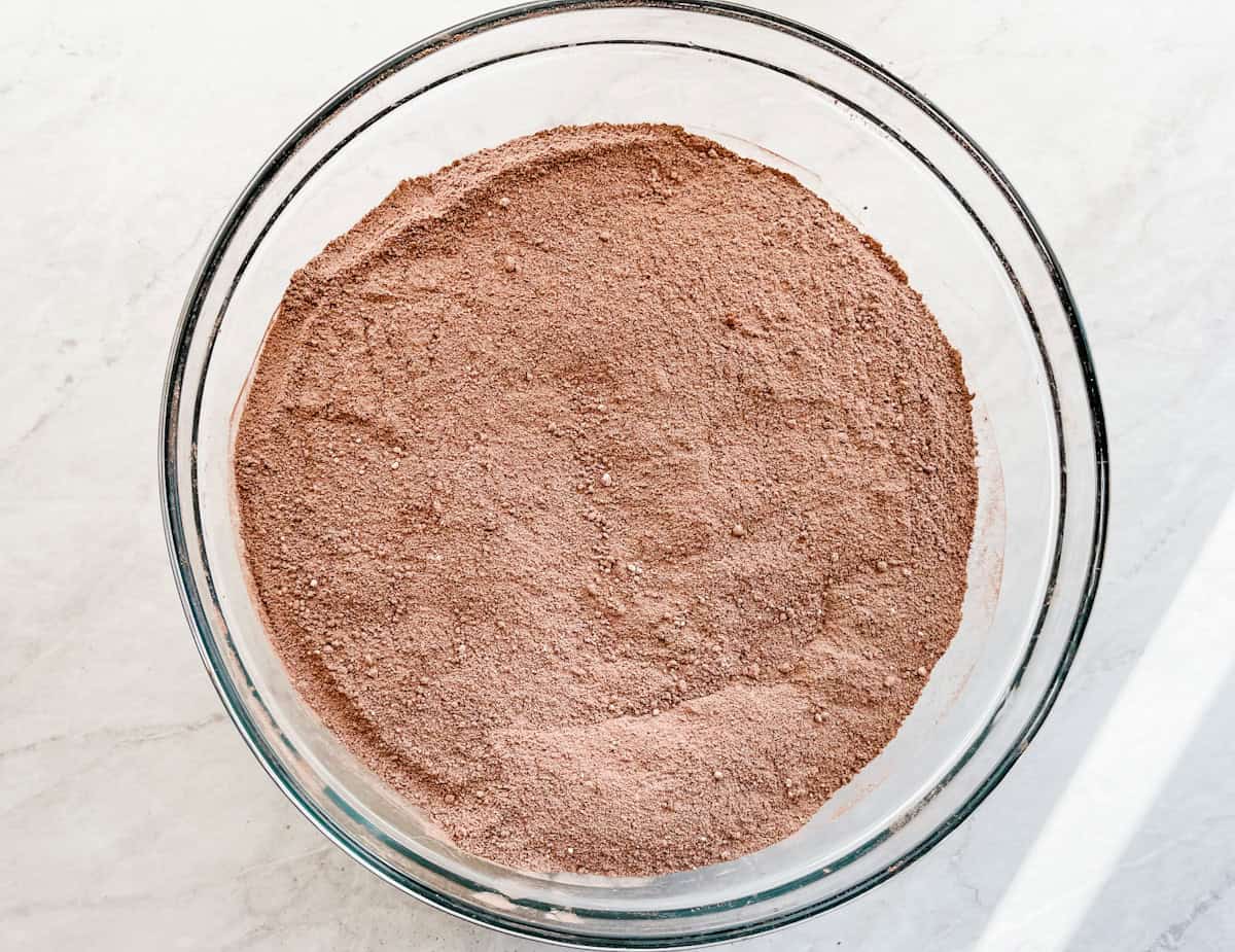 Bowl of hot cocoa mix on the counter.