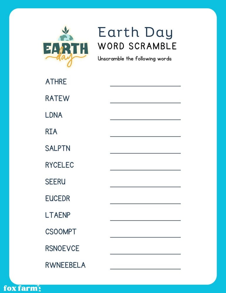 Earth Day word scramble printable