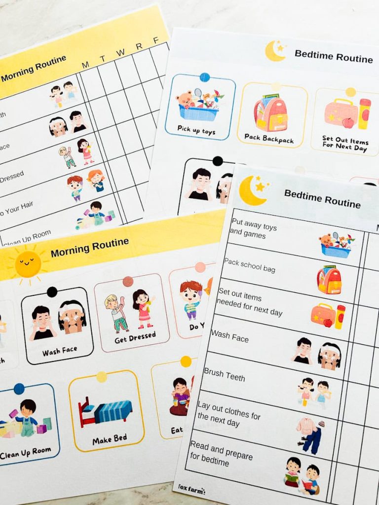 both the morning and bedtime routine charts on table