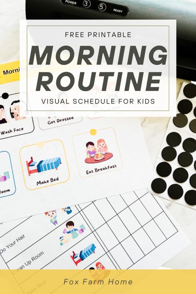 Pinterest pin for free printable morning visual schedule for kids