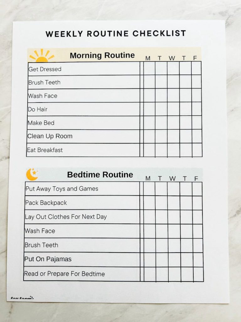 morning and bedtime routine chart on table