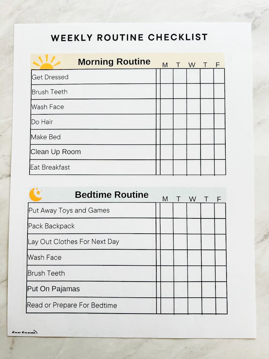 Free Printable Daily Routine Chart For Kids - Fox Farm Home