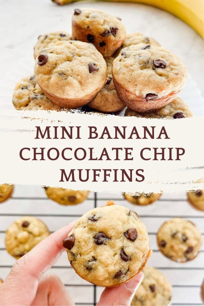 pinterest pin for mini banana chocolate chip muffins