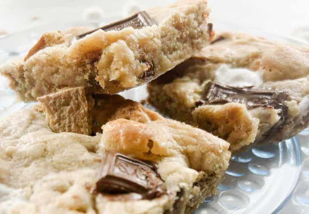 completed smores bars showing the soft inside of the bars