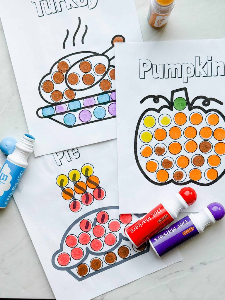 3 completed dot marker pages
