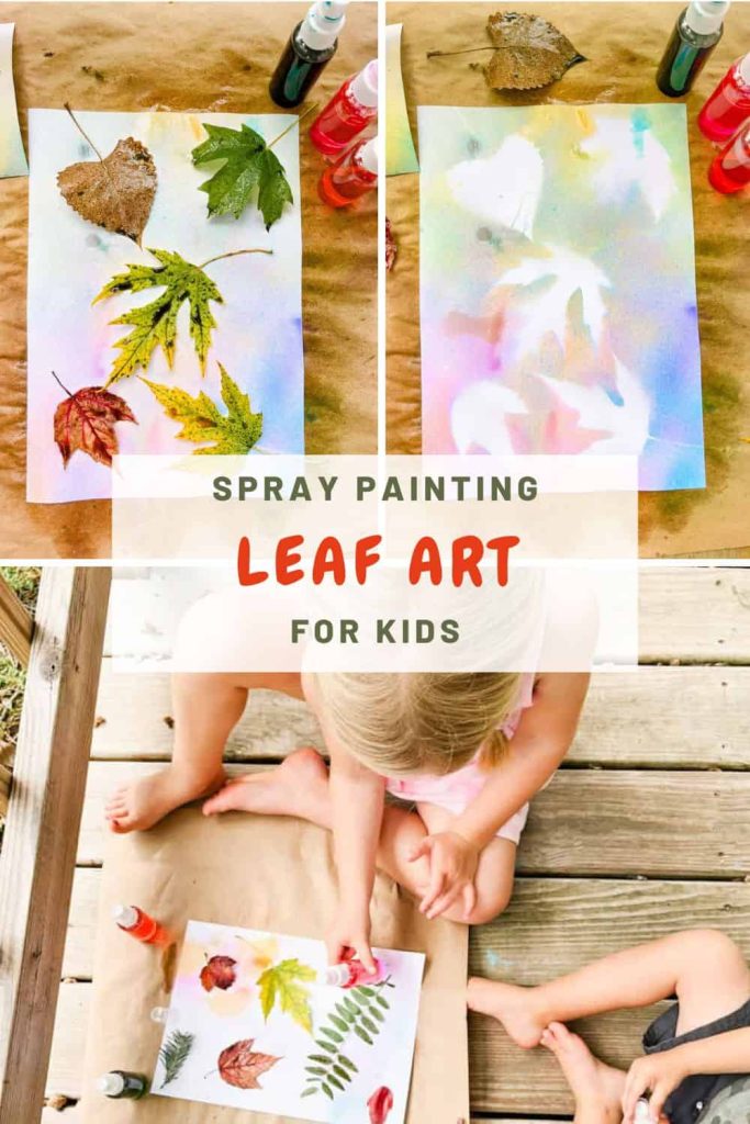 pinterest pin for spray painting leaf art for kids