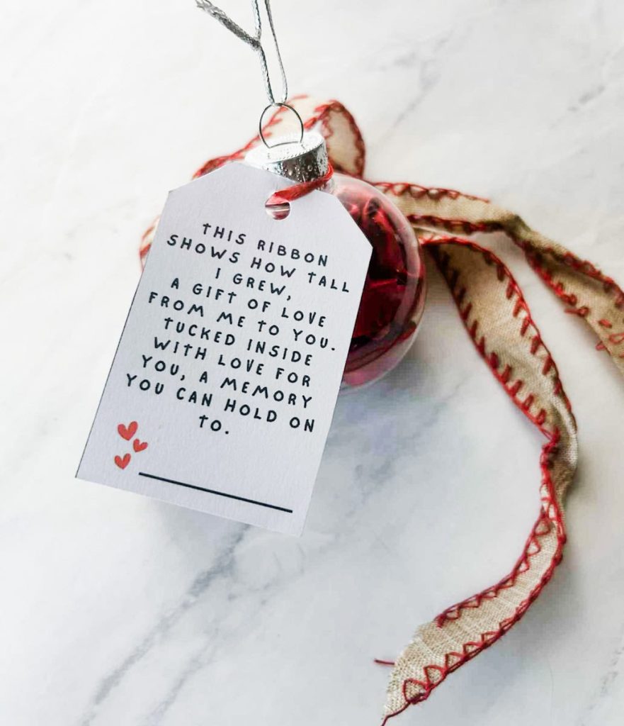 completed ornament with gift tag on outside