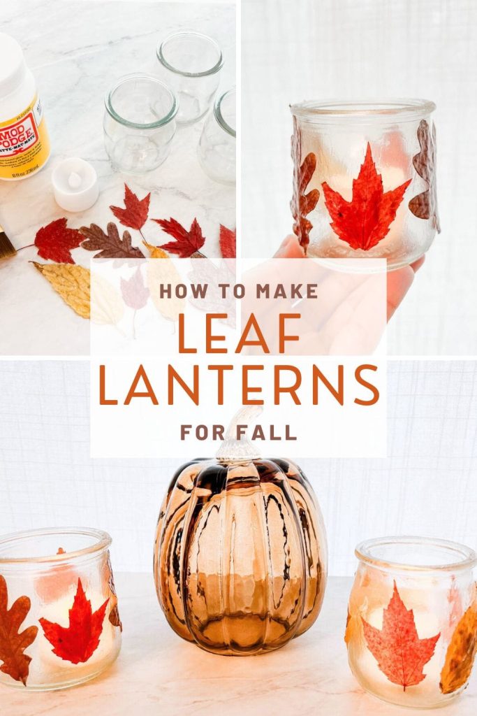 pinterest pin for how to make leaf lanterns for fall