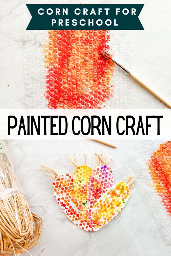 pinterest pin for painted corn craft for preschoolers