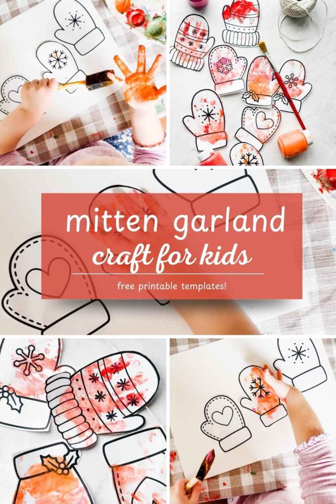pinterest pin for mitten garland craft for kids