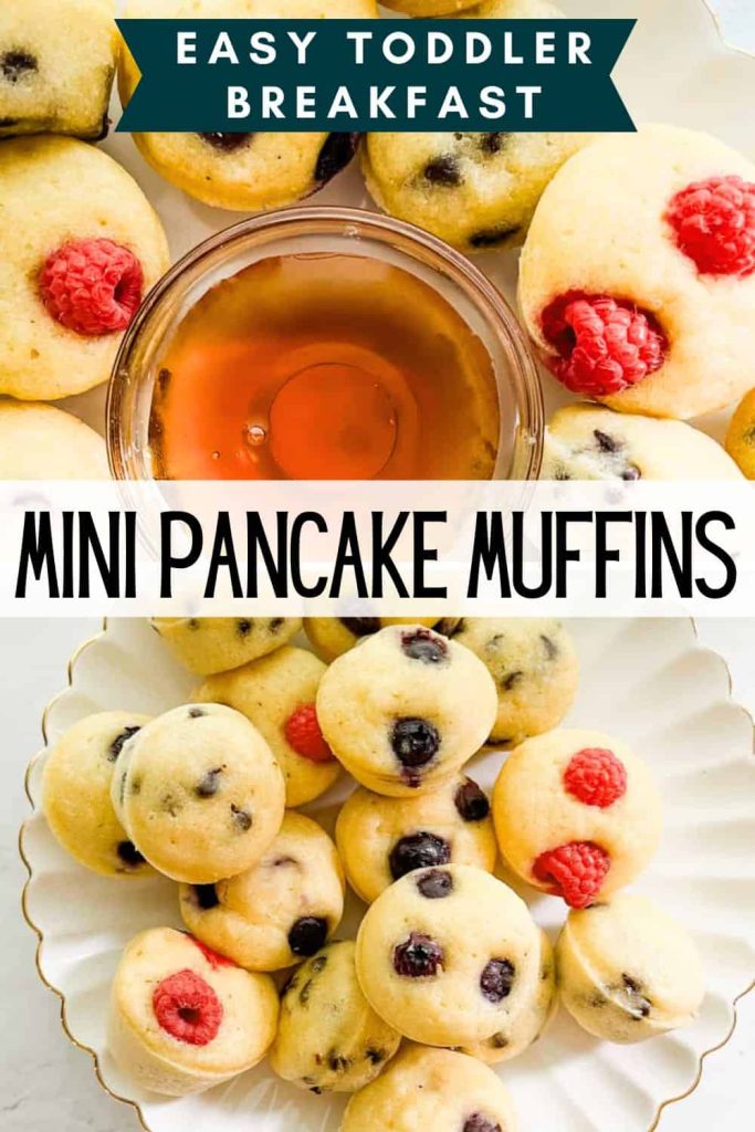 pinterest pin for mini pancake muffins easy toddler breakfast idea