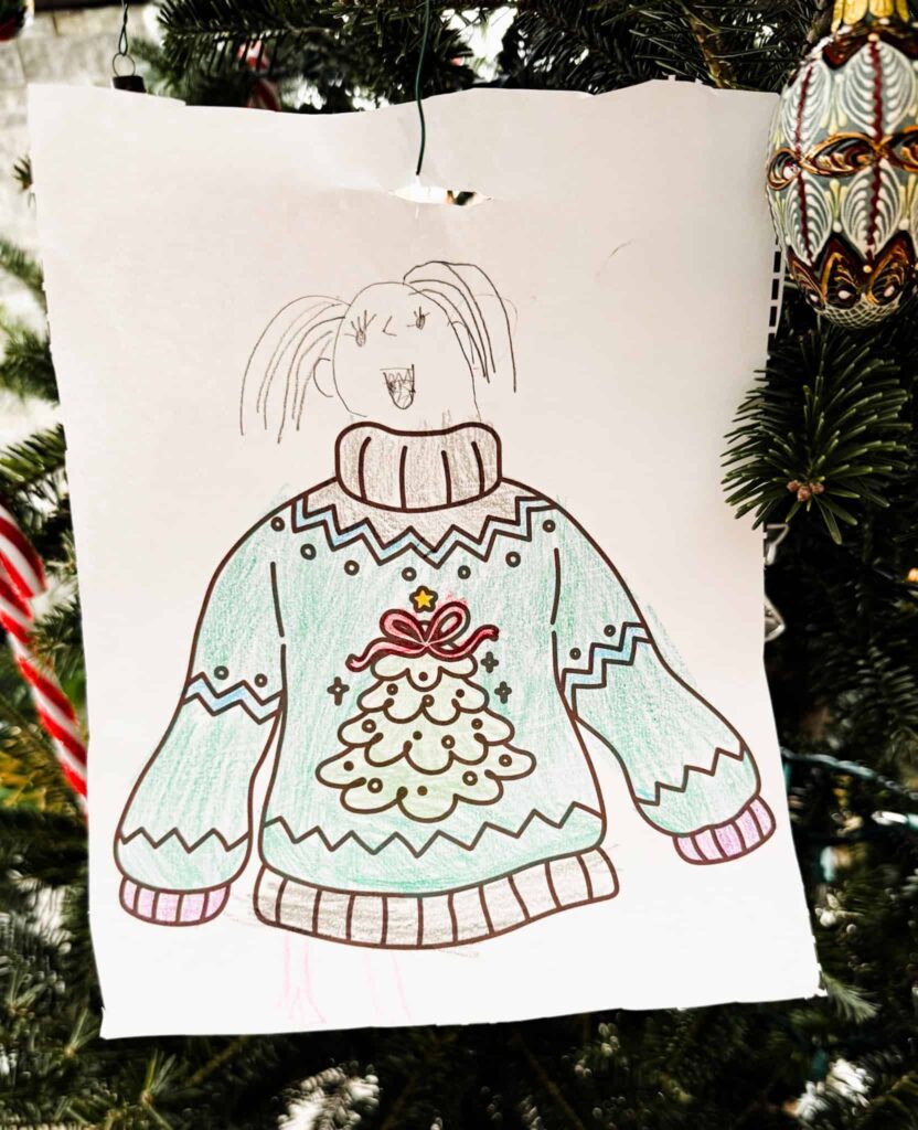 Child's finished Christmas sweater template