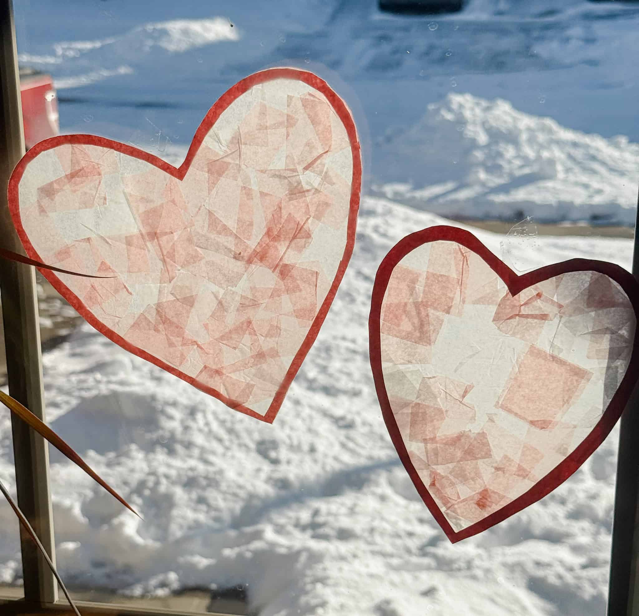 heart suncatchers hanging in the window