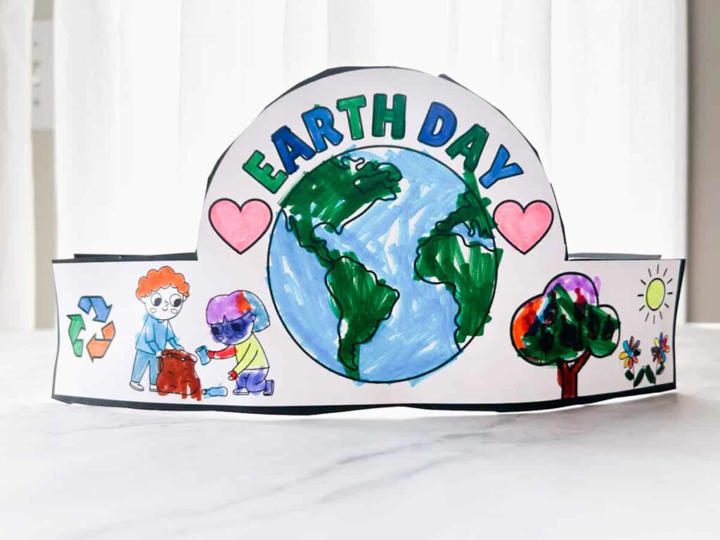 Earth Day printable hat for kids