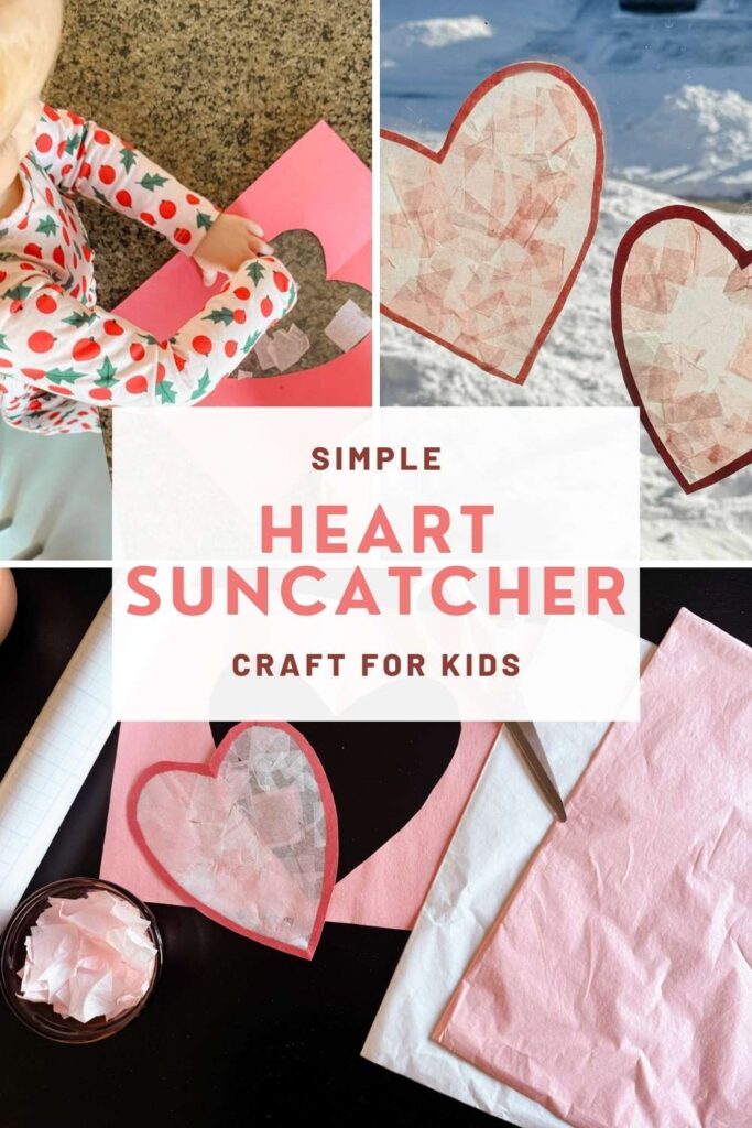 Pinterest pin for simple heart suncatcher craft for kids