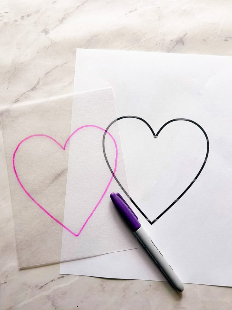 heart traced onto shrinky dink paper