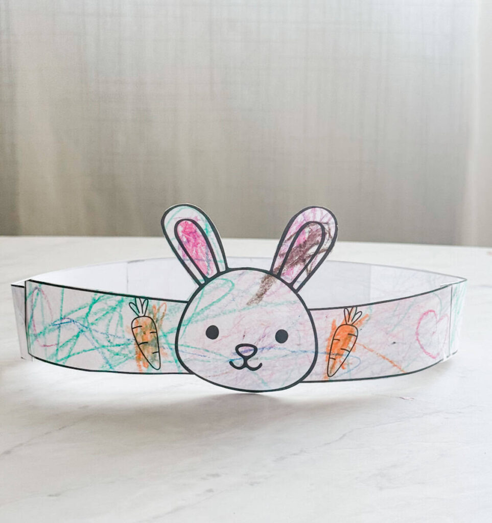 completed bunny hat on table
