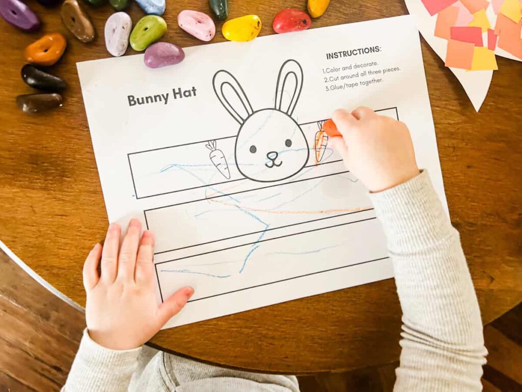 child coloring the bunny hat template