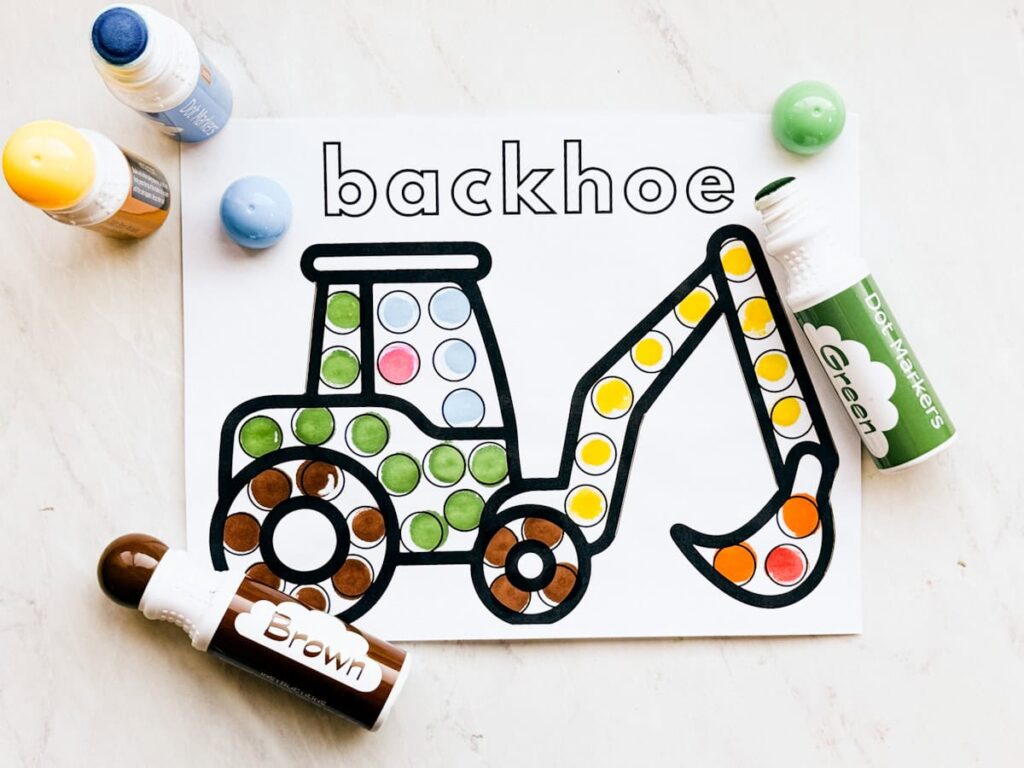 completed backhoe dot marker page