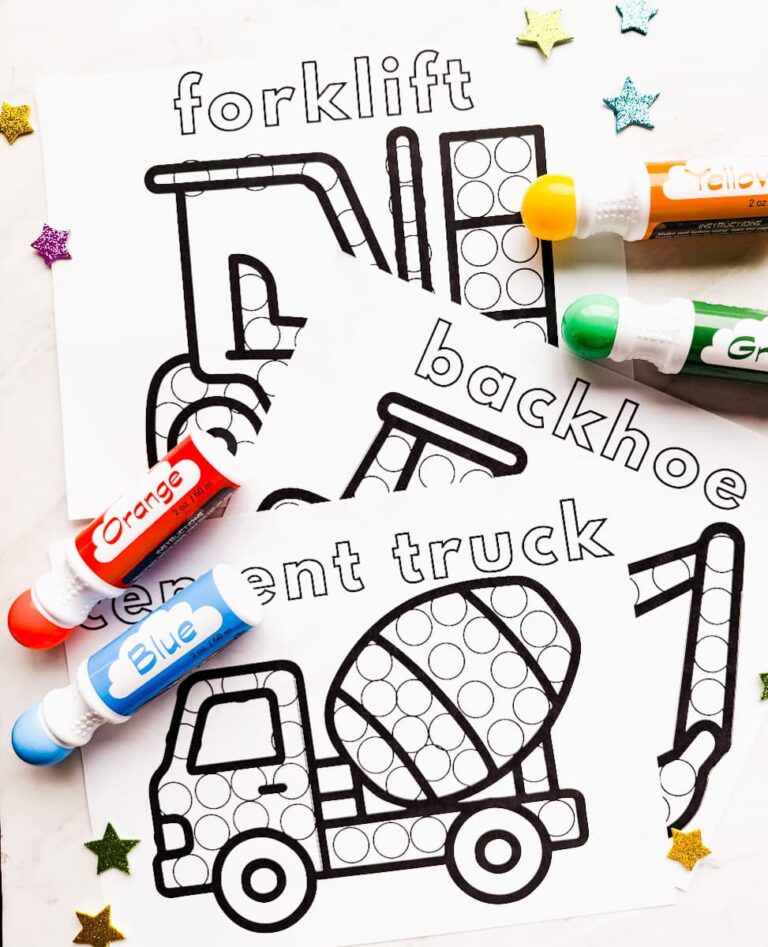 construction truck dot marker pages with markers around them