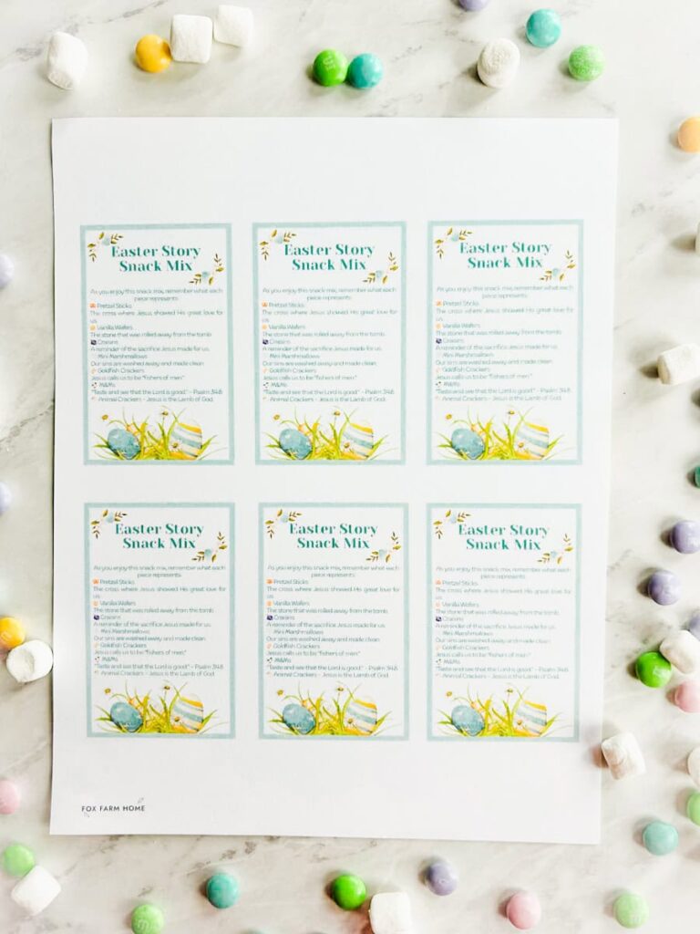 printable page of Easter story snack tags