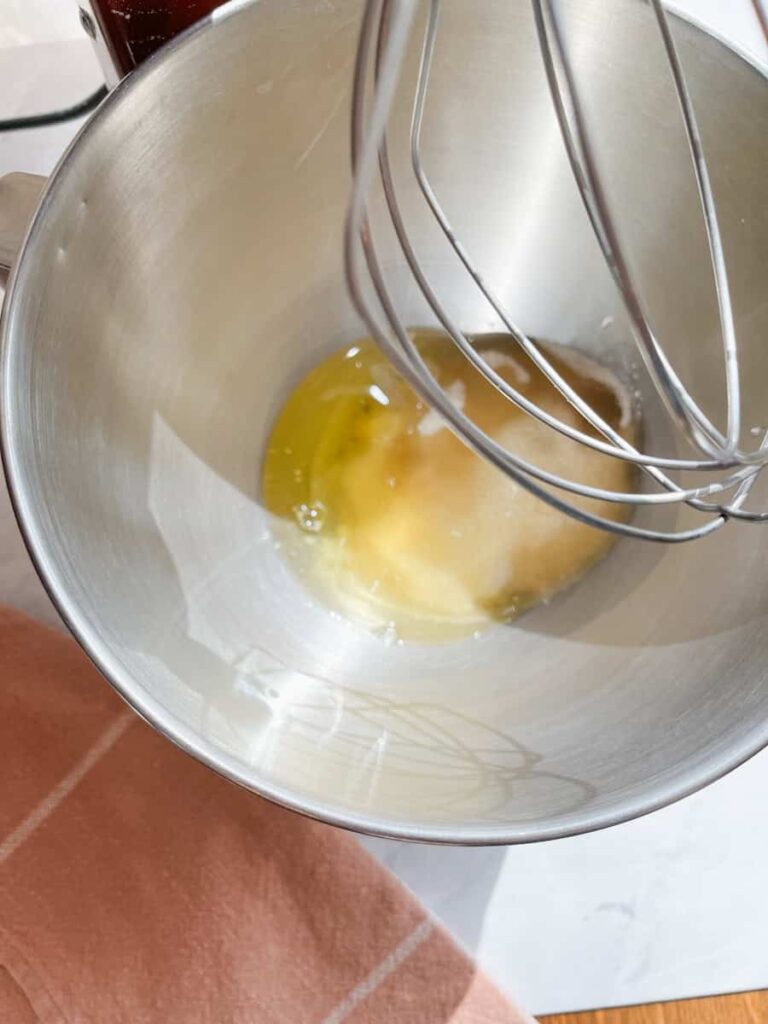 egg whites, salt, vinegar, and sugar in mixing bowl