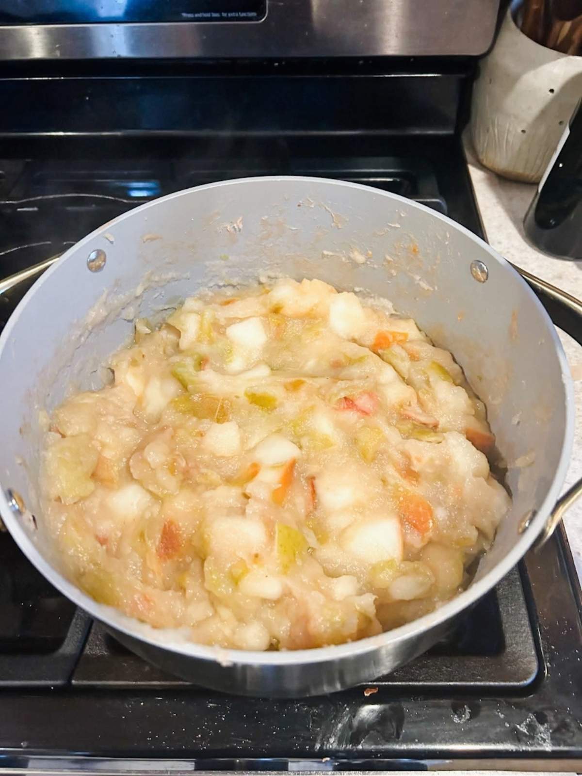apples after simmering on stovetop with water. They are mushy and looked soft.