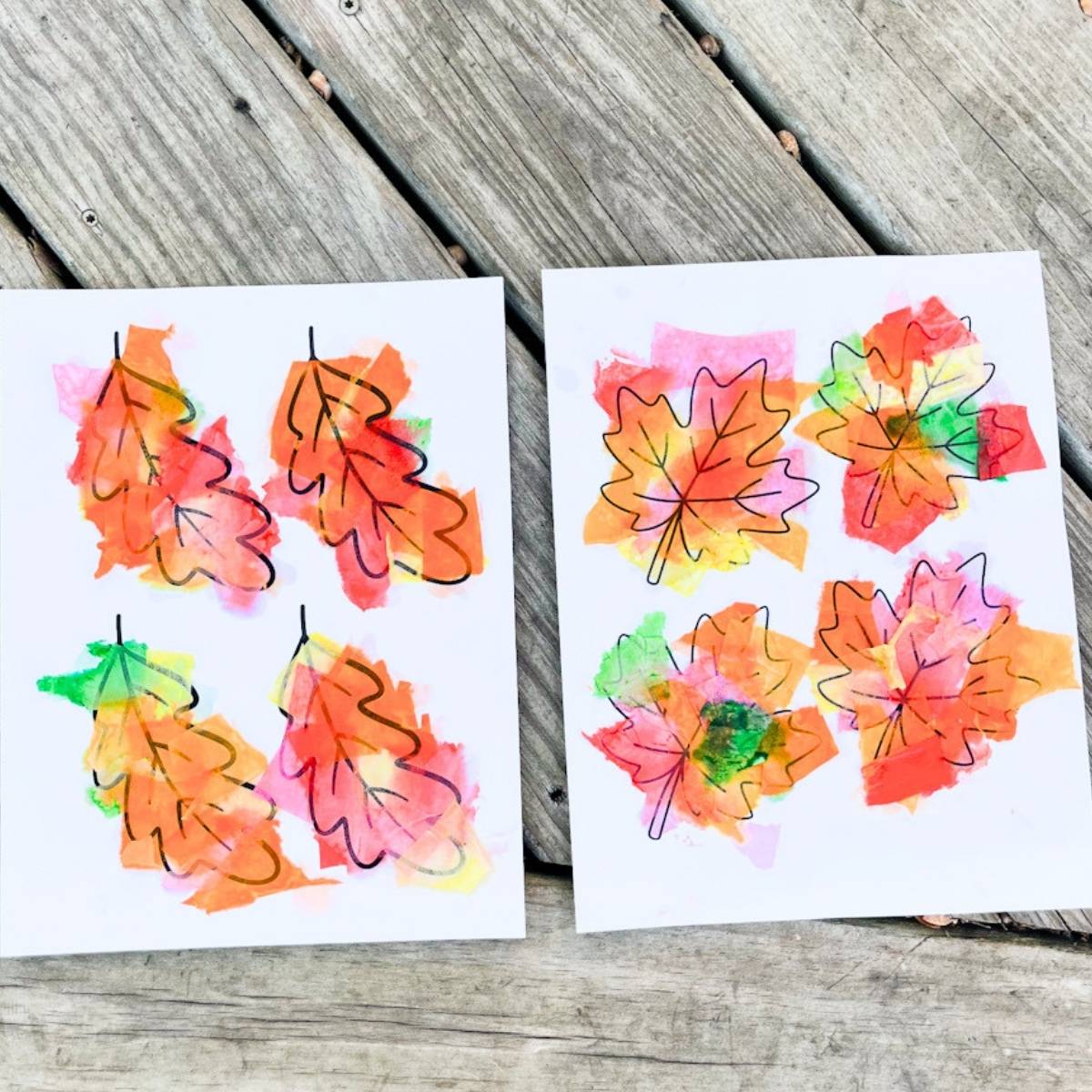Leaf templates completely covered with bleeding tissue paper.